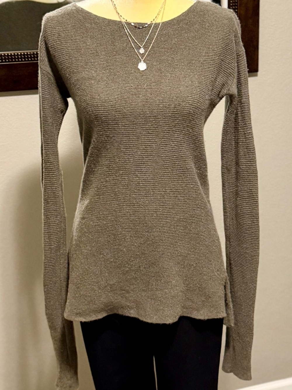 Garnet Hill 100% Cashmere Sweater Horizontal-Rib Side-Slit Size XS